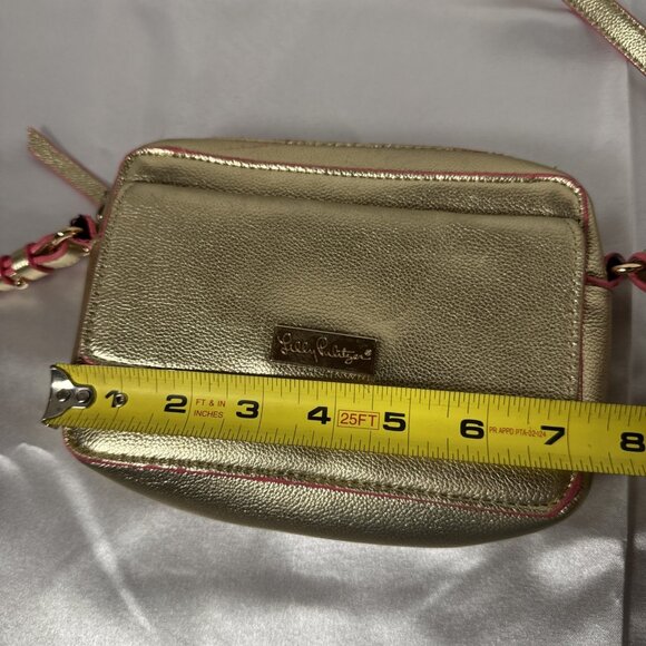 Lilly Pulitzer Metallic Gold Crossbody Bag With Pink Trim - Picture 15 of 16